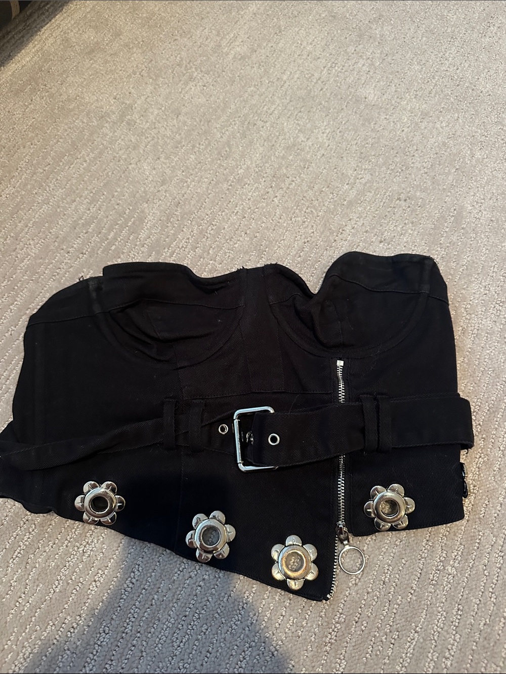 For Love And Lemons Black Corset Top with Flower Studs